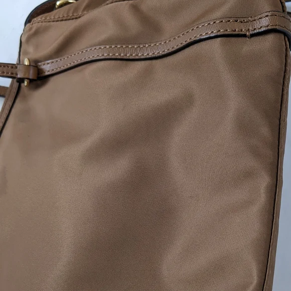 MZ Wallace Brown Nylon & Leather Trimmed Satchel Shoulder Bag With Pouch - Picture 15 of 16